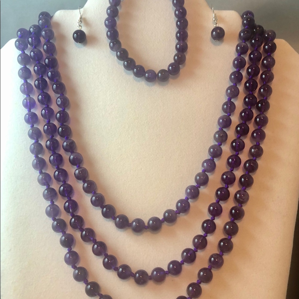 Natural amethyst necklaces, bracelet & earring set
